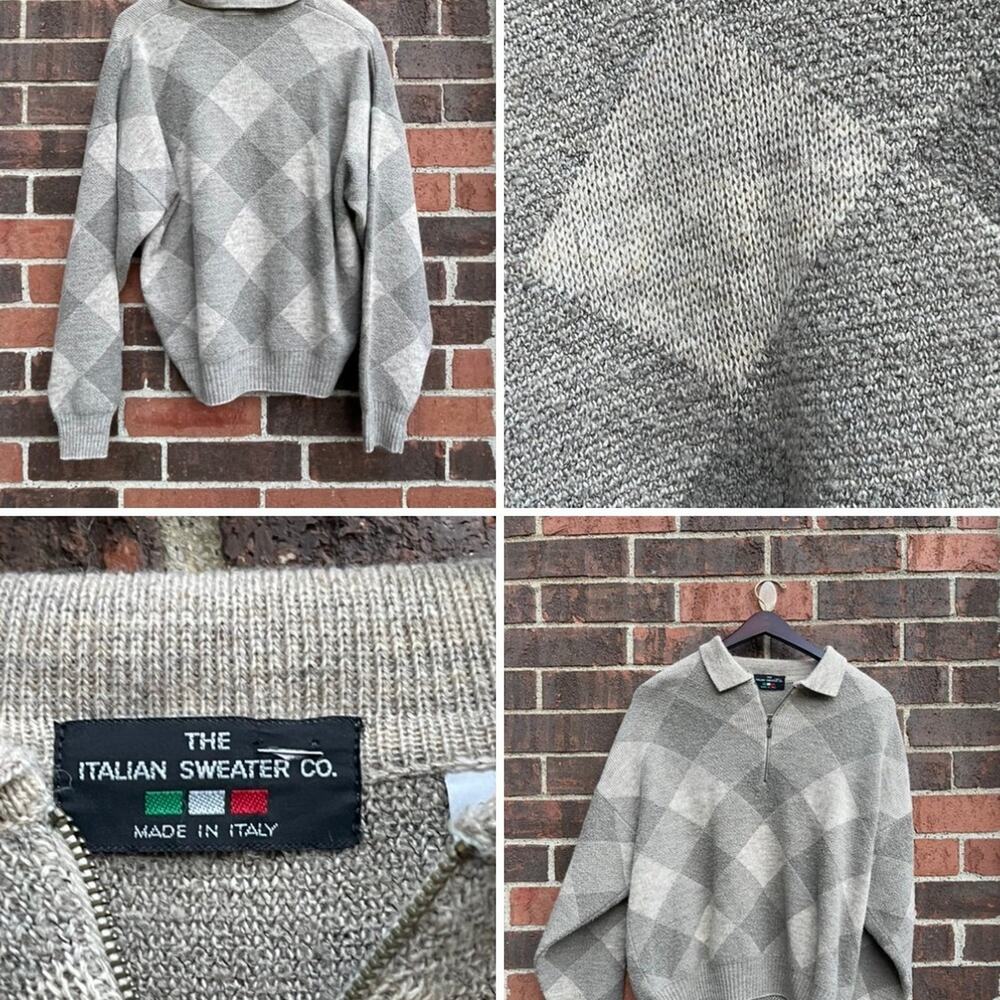 The Italian sweater co. Mens quarter zip pullover sz large knit wool blend Italy